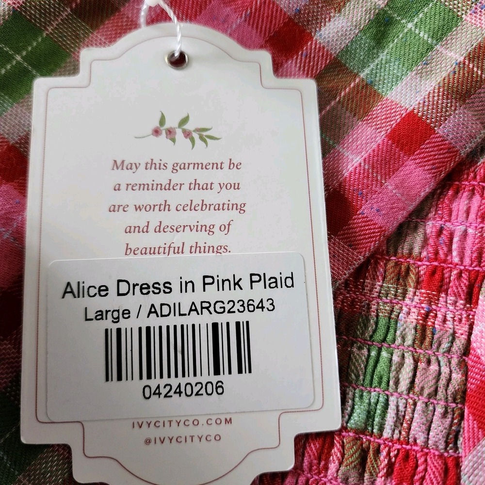 Ivy City Alice Dress L Rosewood Tartan Plaid Bow Smocked Coquette Holiday Preppy - Picture 5 of 15